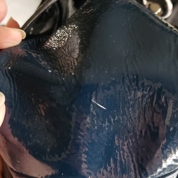Coach Poppy Blue Push Lock Patent Leather Satchel - Picture 11 of 16